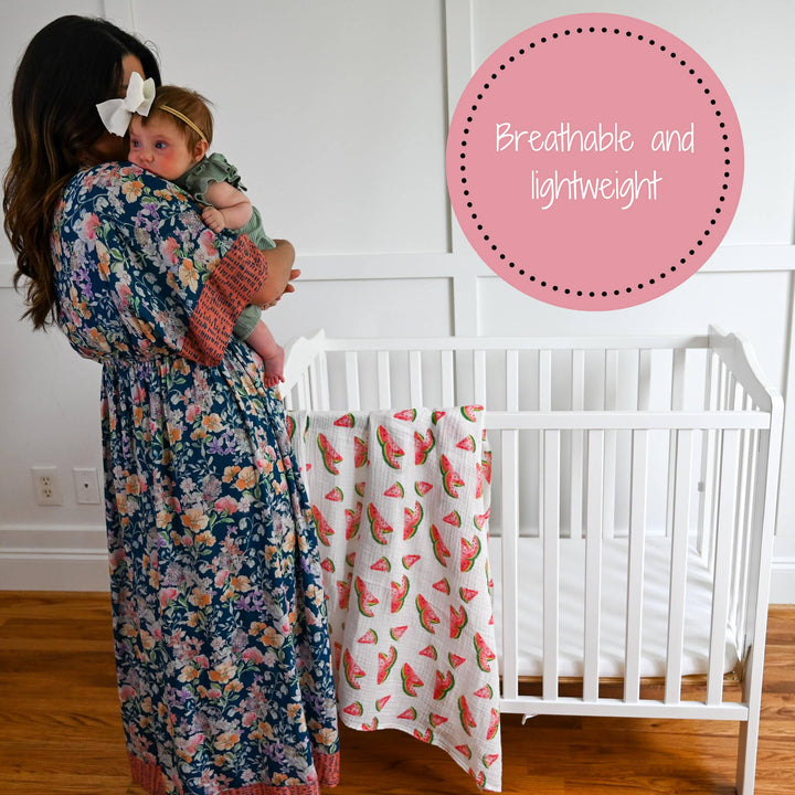 One In A Melon -Watermelon Muslin Swaddle Baby Blanket