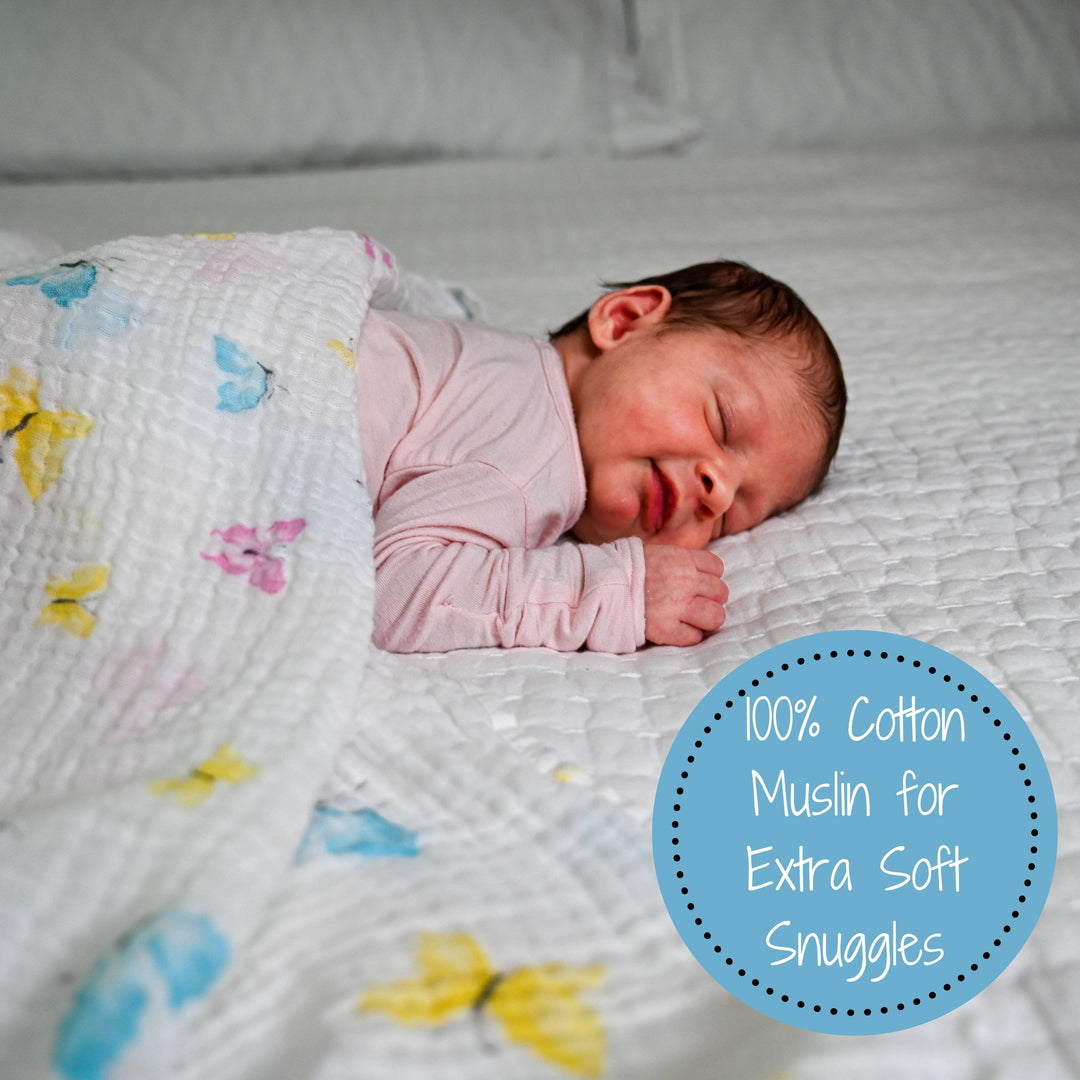 Butterfly Kisses Muslin Swaddle Baby Blanket