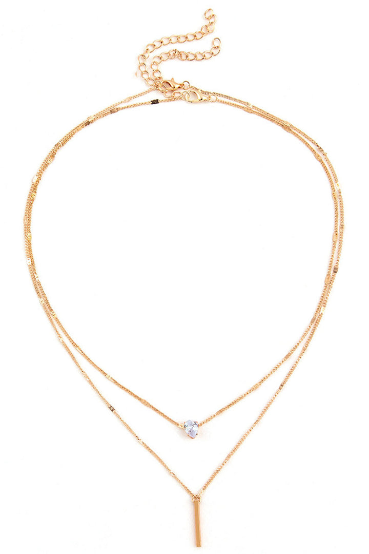 Gold Plated Layered Rhinestone Pendant Necklace