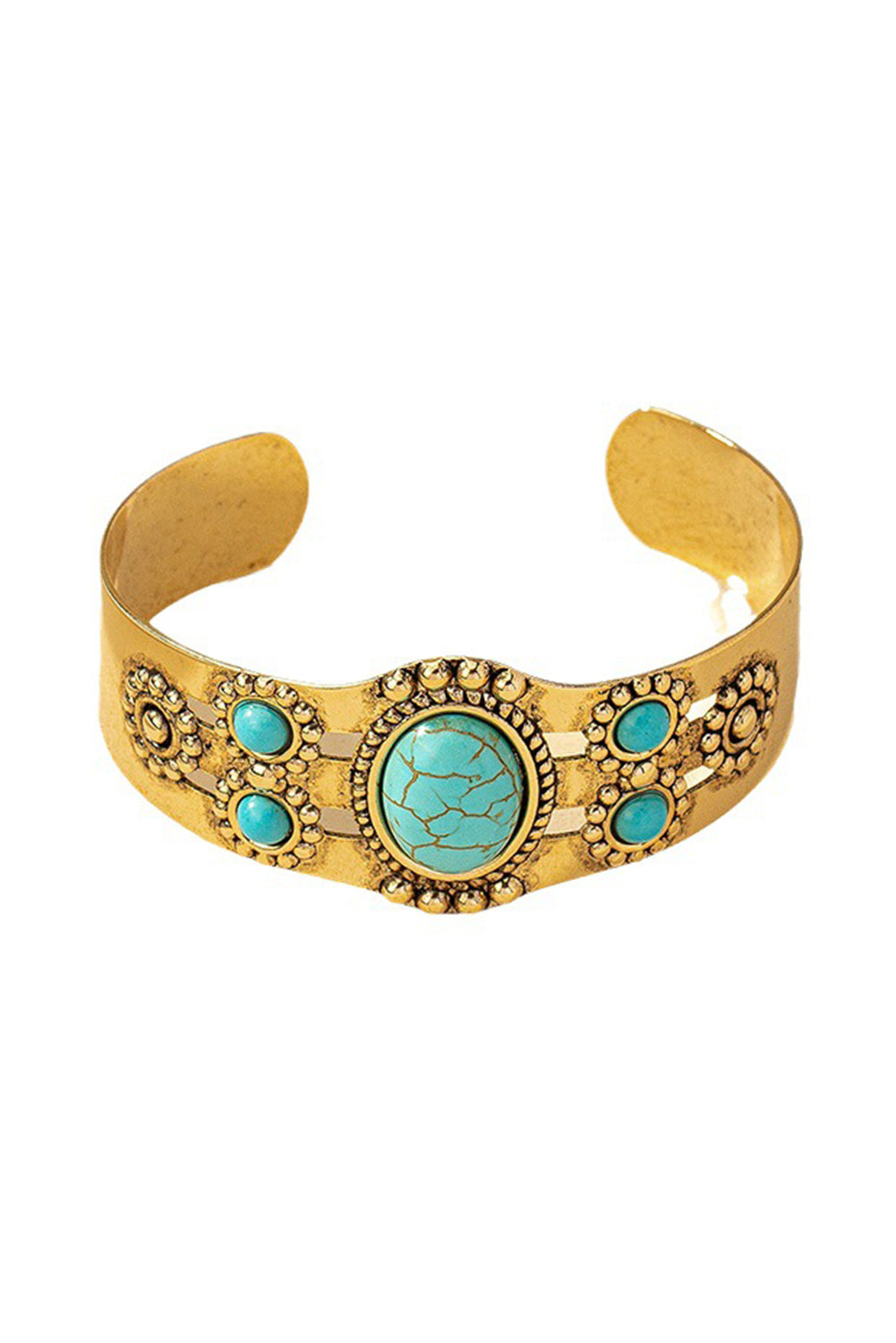 Gold Plated Western Boho Faux Turquoise Cuff Bracelet