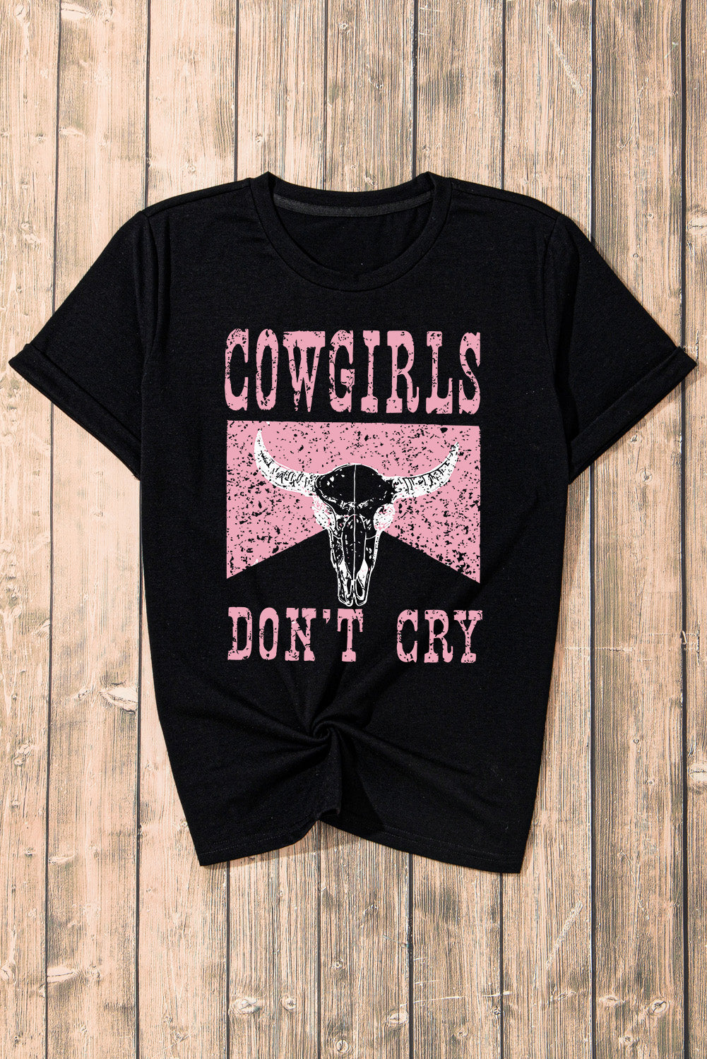 Cowgirls Don't Cry Cow Skull Graphic Tee in Graphite Black