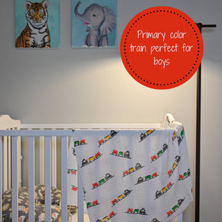 LollyBanks Choo-Choo Train Muslin Swaddle Blanket
