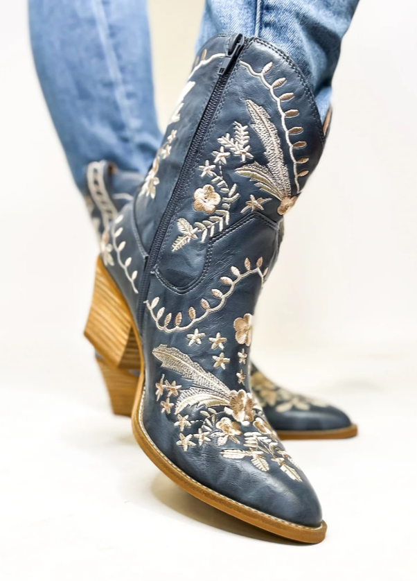 Corkys Let's Go Girls Blue Embroidered Western Boots