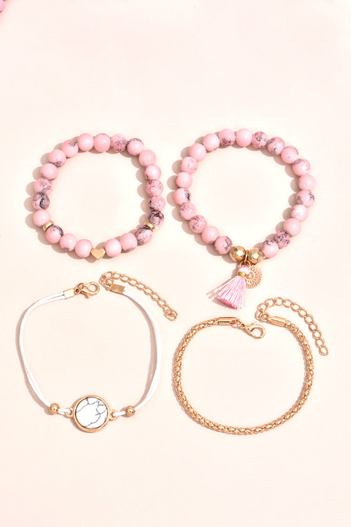 Pink Marble 4 Piece Bracelet Set