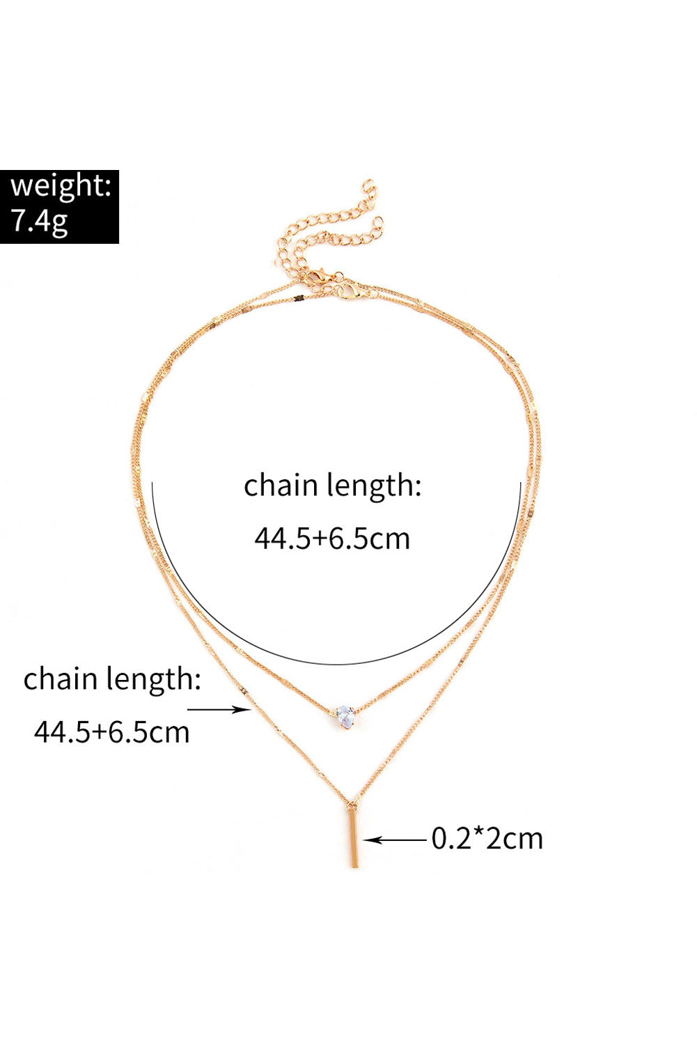 Gold Plated Layered Rhinestone Pendant Necklace