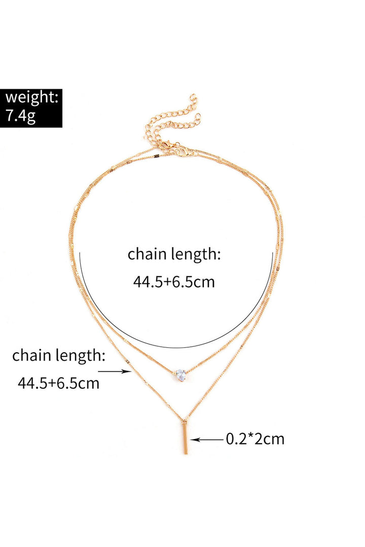 Gold Plated Layered Rhinestone Pendant Necklace