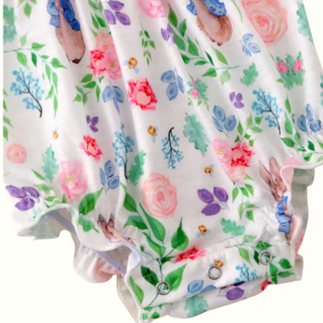 Easter Bunny Floral Infant Girls One Piece Tie Shoulder Romper