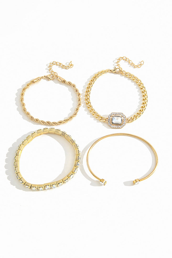Gold Plated Rhinestone Tennis Bracelet, Bangle and Chain Bracelet Set 4 Piece