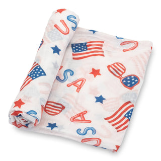 LollyBanks USA Print Muslin Swaddle Blanket