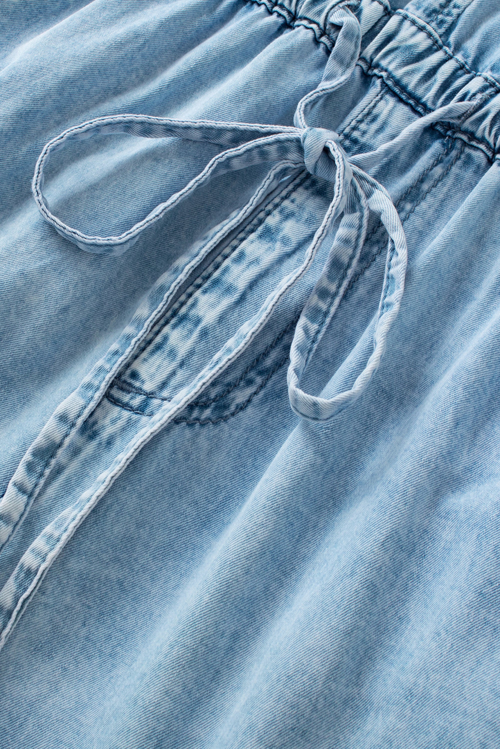 Studded V Neck Raw Hem Sleeveless Light Washed Blue Denim Romper