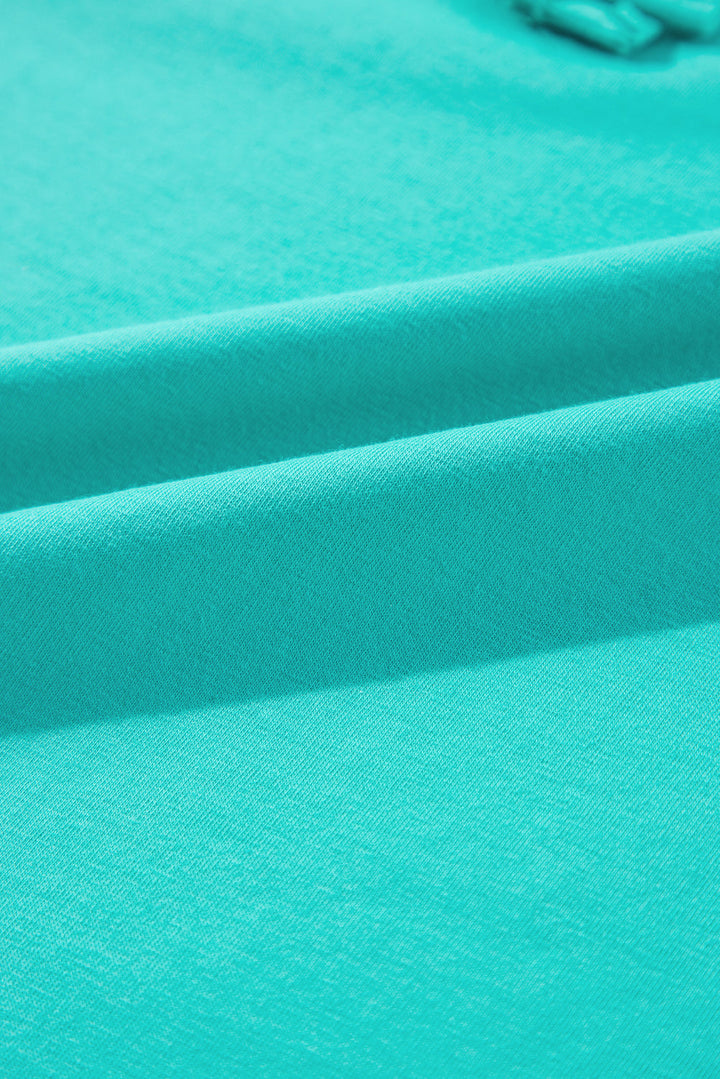 Island Aqua Solid Color Half Sleeve Buttons Henley Top