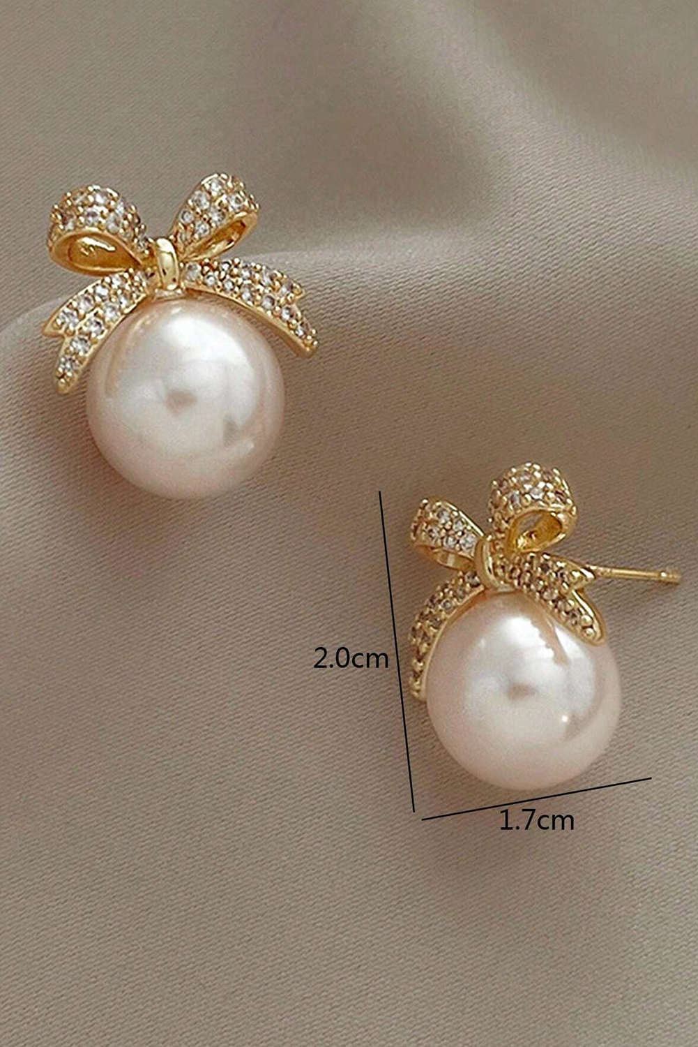 Dainty Bows Faux Pearl and Rhinestone Pierced Earrings