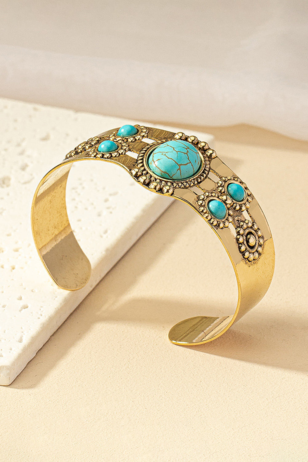 Gold Plated Western Boho Faux Turquoise Cuff Bracelet