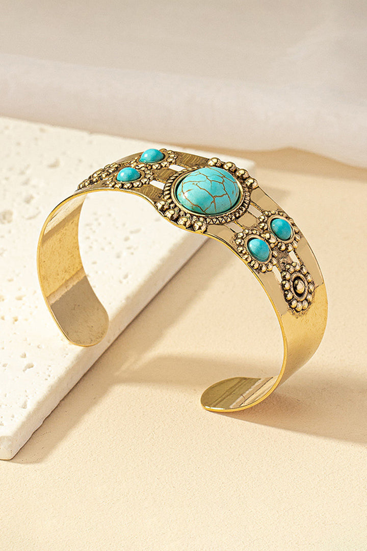 Gold Plated Western Boho Faux Turquoise Cuff Bracelet