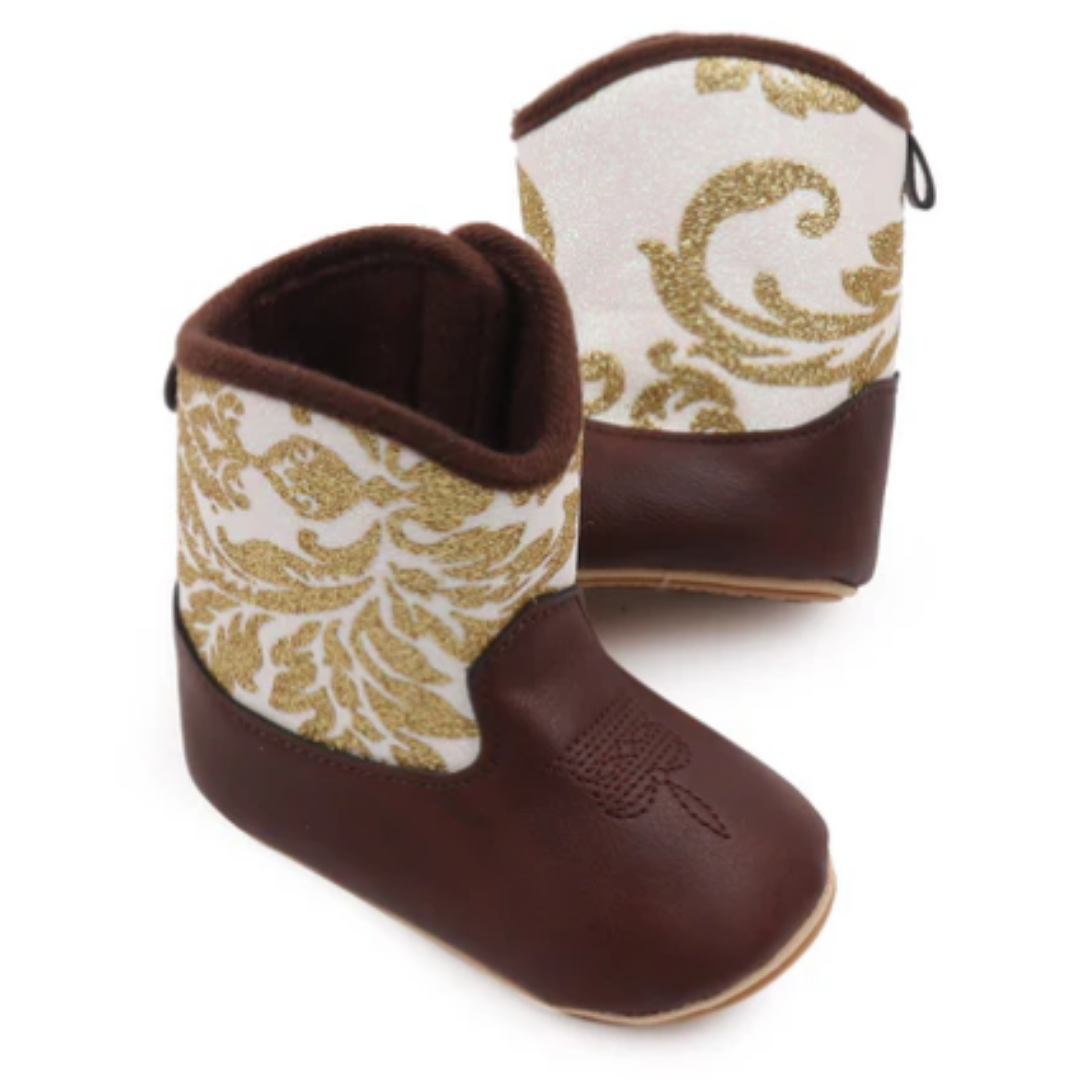 Sparkly Infant Girls Western Boots With Velcro Closure 6-12 Months