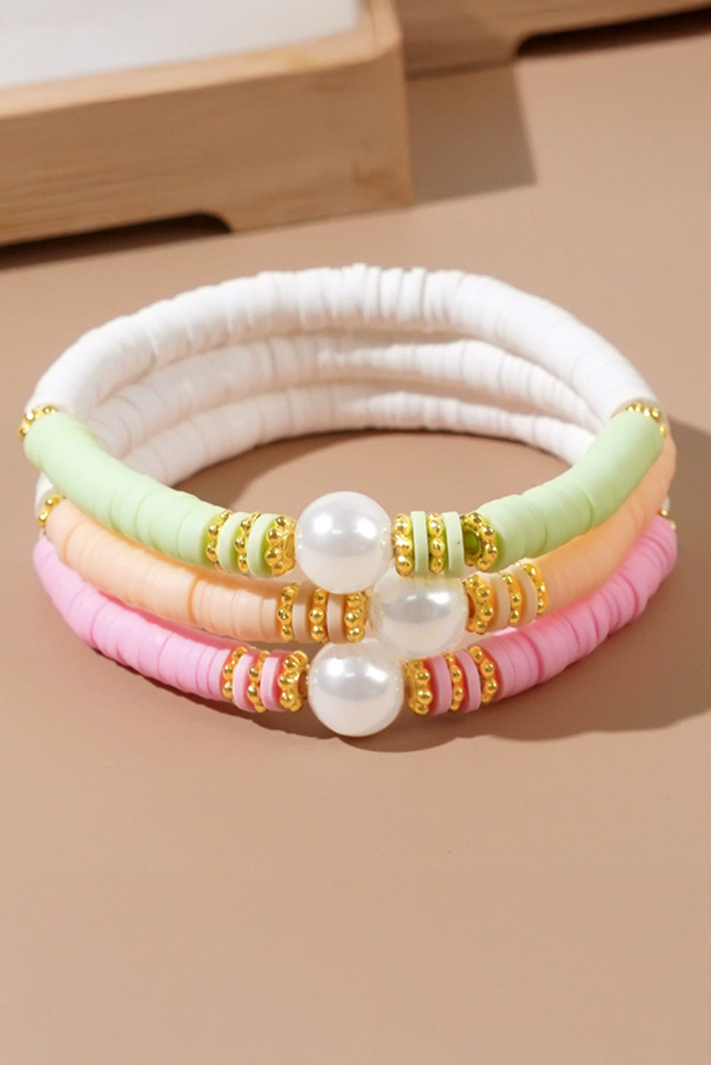 Pastel 3 Piece Stacking Stretch Bracelet Set with Faux Pearls