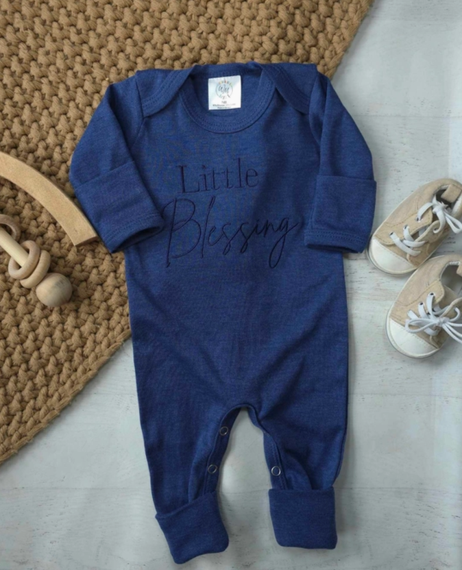 💙 “Little Blessing” Embroidered Infant Romper – Classic Navy Edition 💙