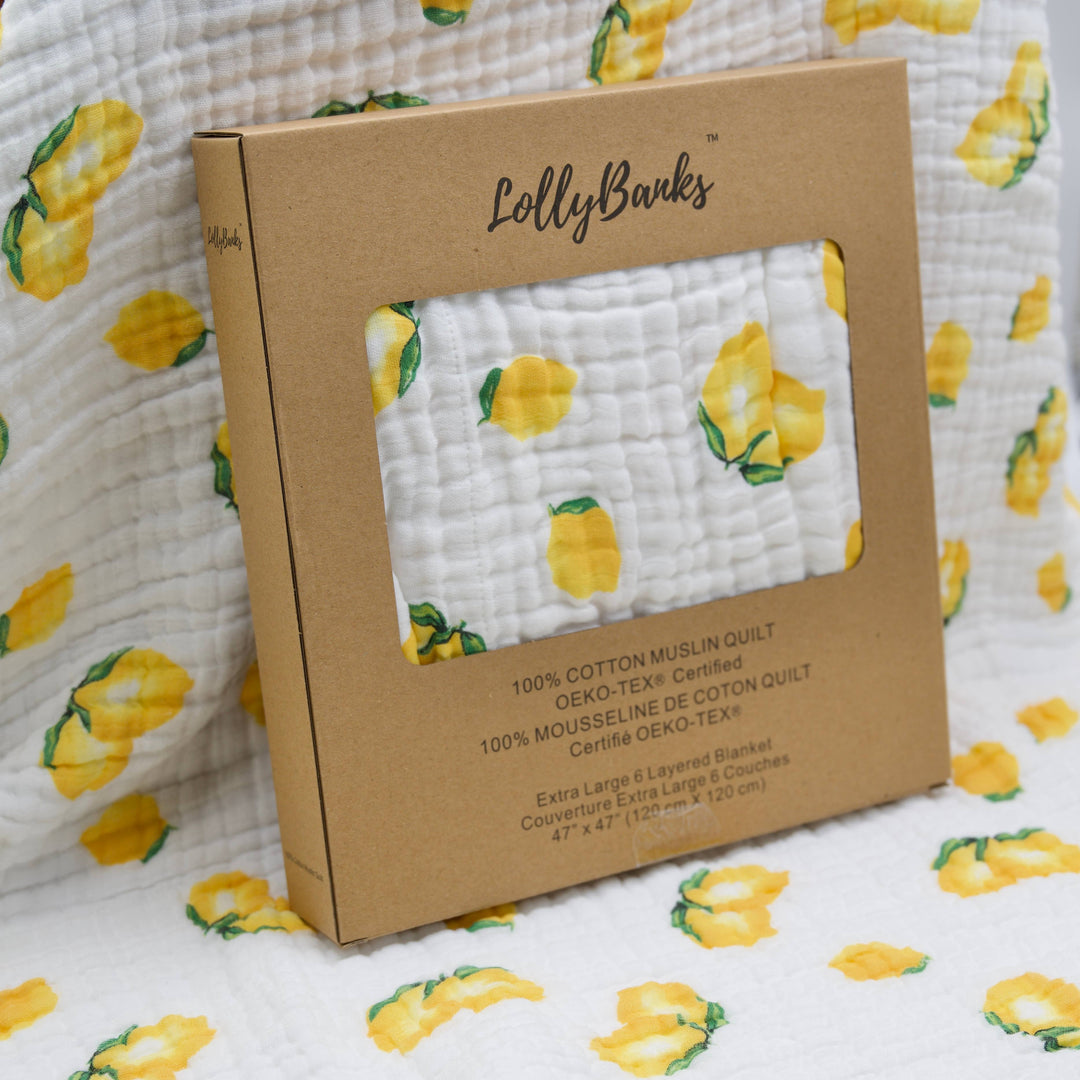 Main Squeeze Lemon Muslin Swaddle Baby/Toddler Quilt