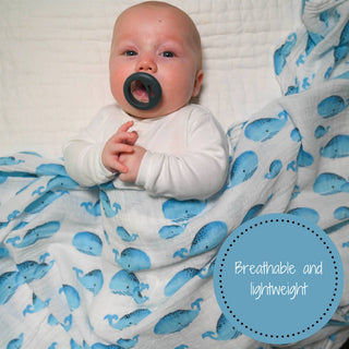LollyBanks Whale Print Muslin Swaddle Blanket