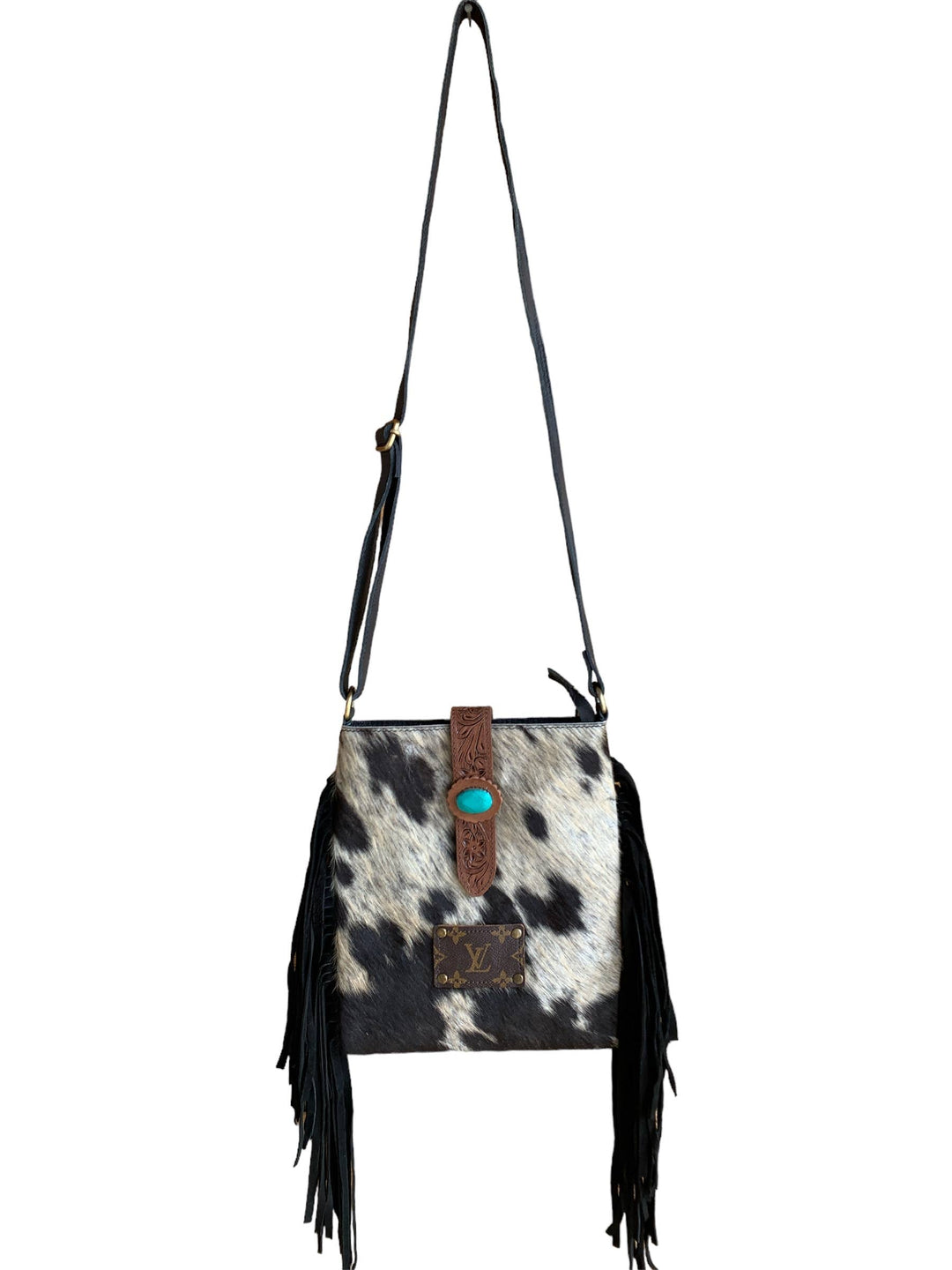 LV Logo Cowhide Medium Fringe Crossbody Bag